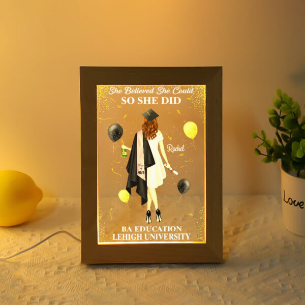 So She Did - Personalized Picture Frame Light Box - Custom Graduation Gift - Image 2