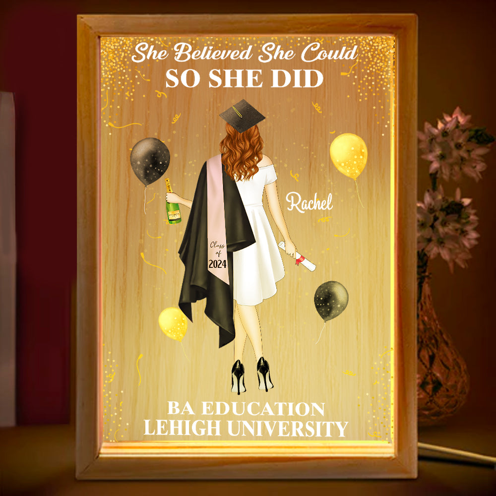 So She Did - Personalized Picture Frame Light Box - Custom Graduation Gift
