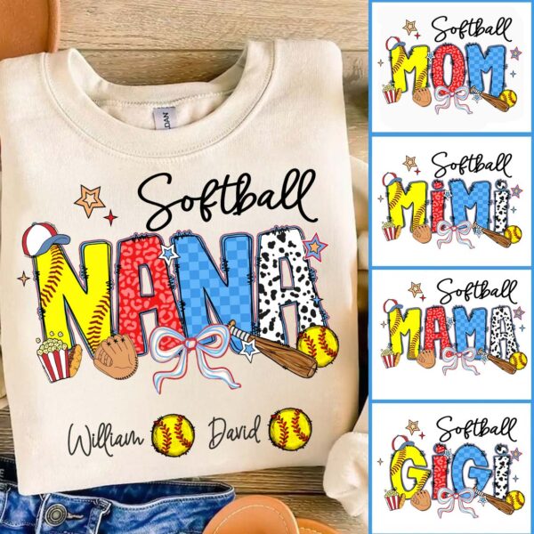 Softball Mama - Personalized Shirt Gift For Grandma