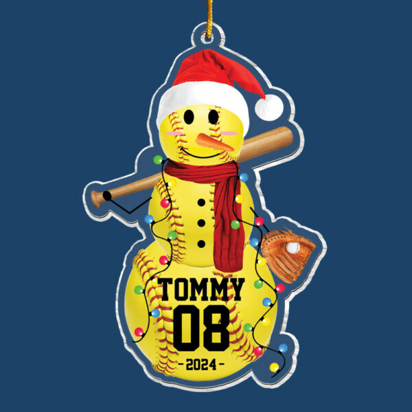 Softball Snowman - Gifts For Players, Team, Boys - Personalized Acrylic Ornament - Image 6