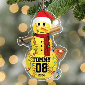 Softball Snowman - Gifts For Players, Team, Boys - Personalized Acrylic Ornament