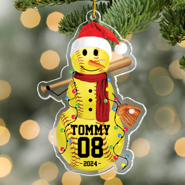 Softball Snowman - Gifts For Players, Team, Boys - Personalized Acrylic Ornament