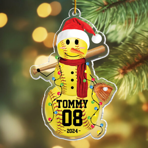 Softball Snowman - Gifts For Players, Team, Boys - Personalized Acrylic Ornament - Image 4