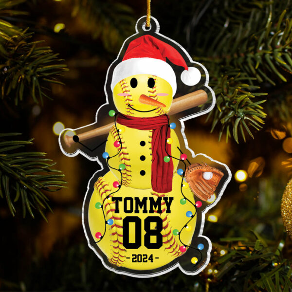 Softball Snowman - Gifts For Players, Team, Boys - Personalized Acrylic Ornament - Image 5