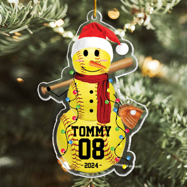 Softball Snowman - Gifts For Players, Team, Boys - Personalized Acrylic Ornament - Image 2