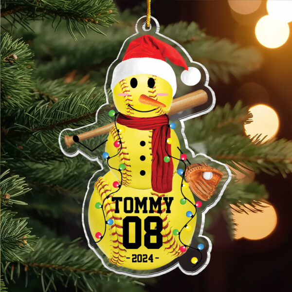 Softball Snowman - Gifts For Players, Team, Boys - Personalized Acrylic Ornament - Image 3