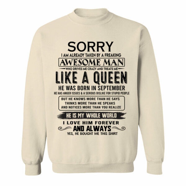 Sorry I Am Already Taken By A Freaking Awesome Man Born In September - Valentine Gift For Your Girlfriend, Wife - Image 7