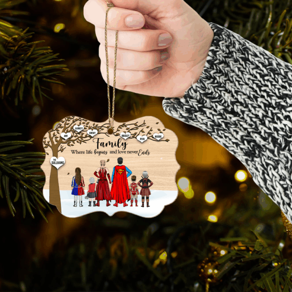 Super Family Where Life Begins and Never Ends Medallion Wooden Christmas Ornament - Image 5