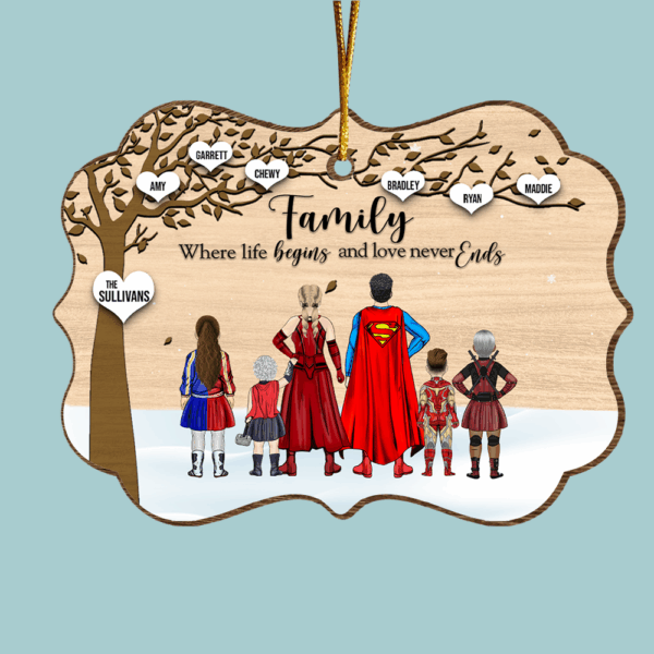 Super Family Where Life Begins and Never Ends Medallion Wooden Christmas Ornament - Image 7