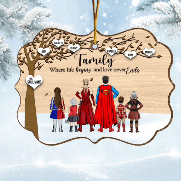 Super Family Where Life Begins and Never Ends Medallion Wooden Christmas Ornament - Image 4