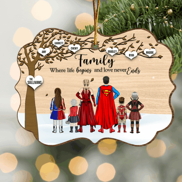 Super Family Where Life Begins and Never Ends Medallion Wooden Christmas Ornament - Image 6