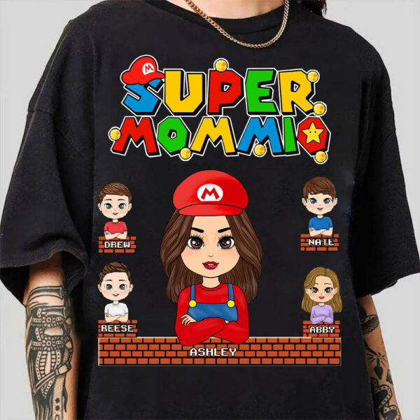 Super Mommio - Personalized Funny Shirt For Mom Aunt Grandma Custom Nickname With Kids