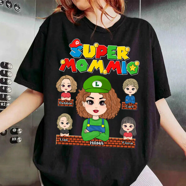 Super Mommio - Personalized Funny Shirt For Mom Grandma Aunt Custom Nickname and Kids