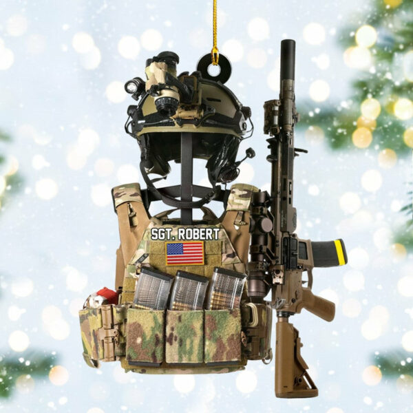 Tactical Gear Stand With Rifle Rack Christmas Ornament Custom Gift For Veteran H2511 - Image 2