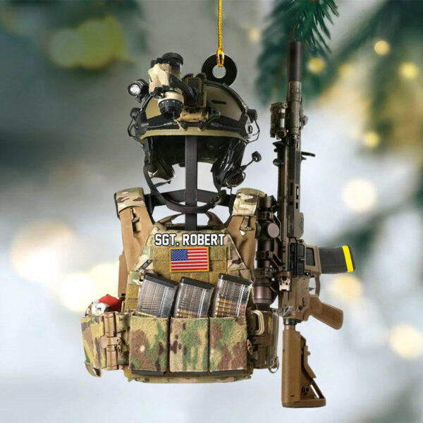 Tactical Gear Stand With Rifle Rack Christmas Ornament Custom Gift For Veteran H2511 - Image 3