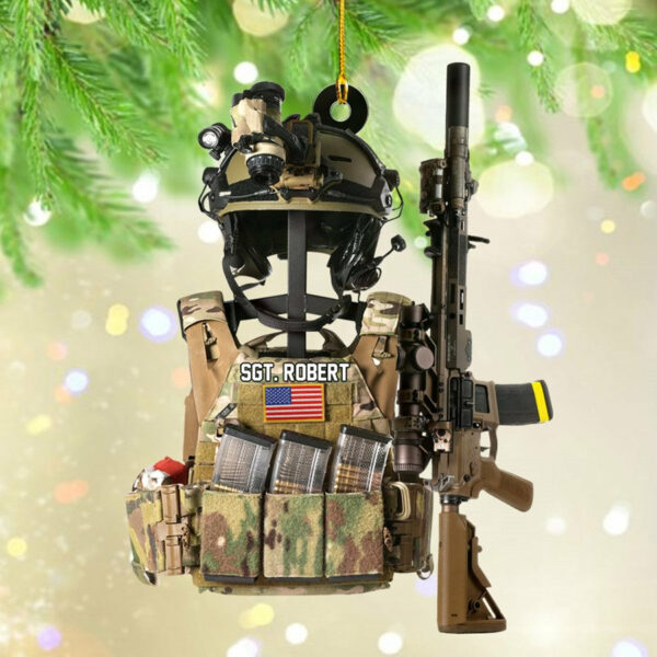 Tactical Gear Stand With Rifle Rack Christmas Ornament Custom Gift For Veteran H2511 - Image 7
