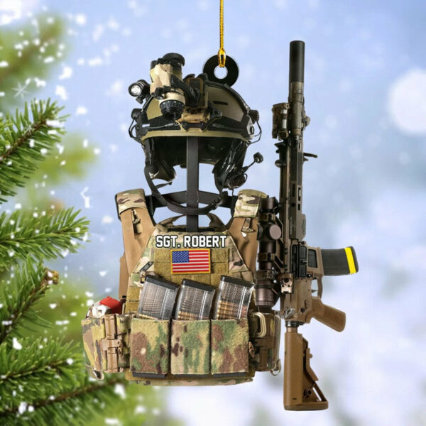 Tactical Gear Stand With Rifle Rack Christmas Ornament Custom Gift For Veteran H2511 - Image 4