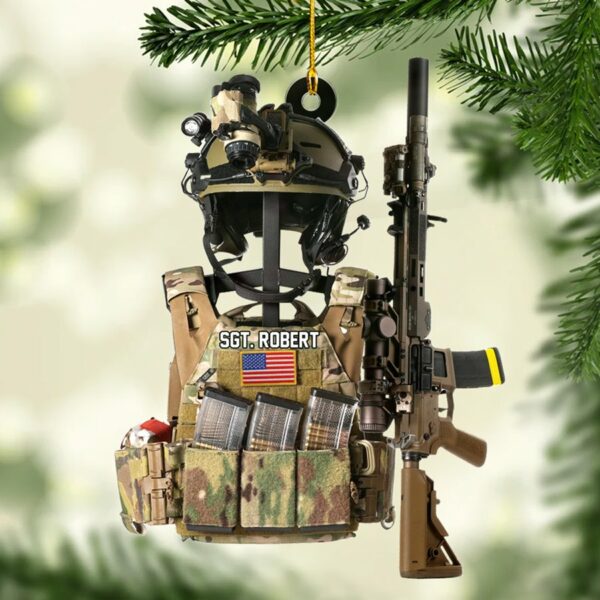 Tactical Gear Stand With Rifle Rack Christmas Ornament Custom Gift For Veteran H2511