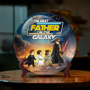 The Best Father In The Galxy - Personalized Full Print Ceramic Plate With Stand For Dad NA04