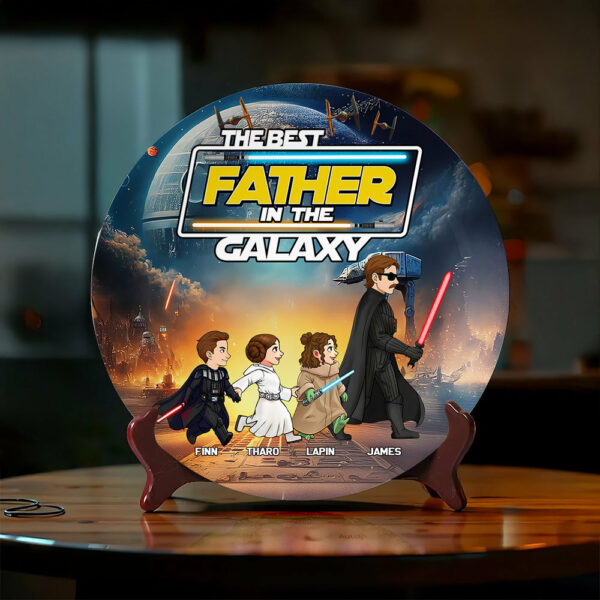 The Best Father In The Galxy - Personalized Full Print Ceramic Plate With Stand For Dad NA04