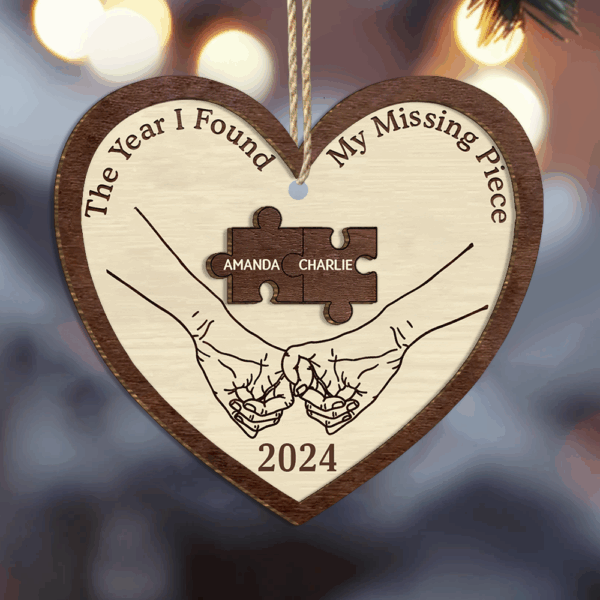 The Year I Found My Missing Piece Persionalied 2 Layered Wood Christmas Ornament For Couple - Image 2