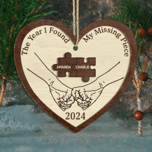 The Year I Found My Missing Piece Persionalied 2 Layered Wood Christmas Ornament For Couple