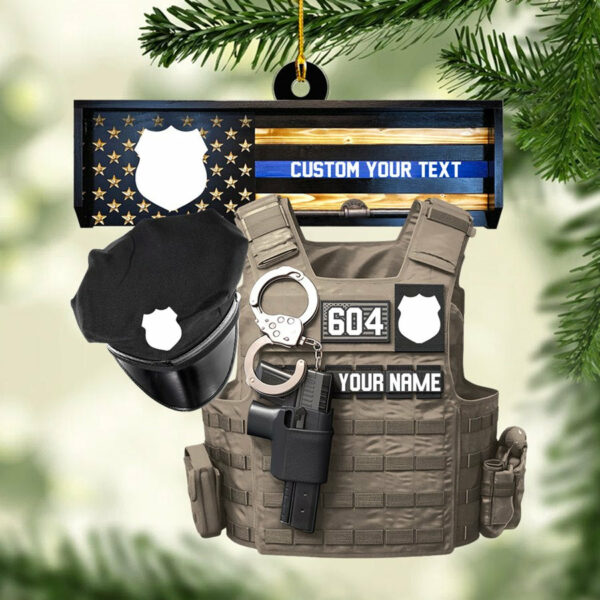 Thin Blue Line - Police Gear Rack Christmas Personalized Two Sided Shaped Christmas Ornament Custom Badges Ornament H2511 - Image 2