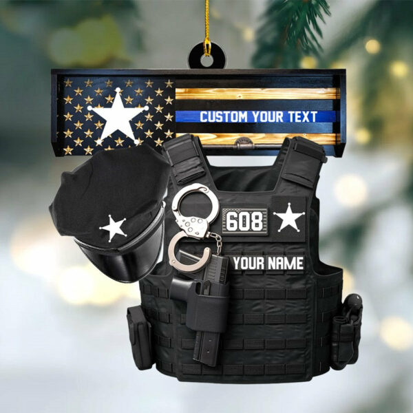 Thin Blue Line - Police Gear Rack Christmas Personalized Two Sided Shaped Christmas Ornament Custom Badges Ornament H2511 - Image 5
