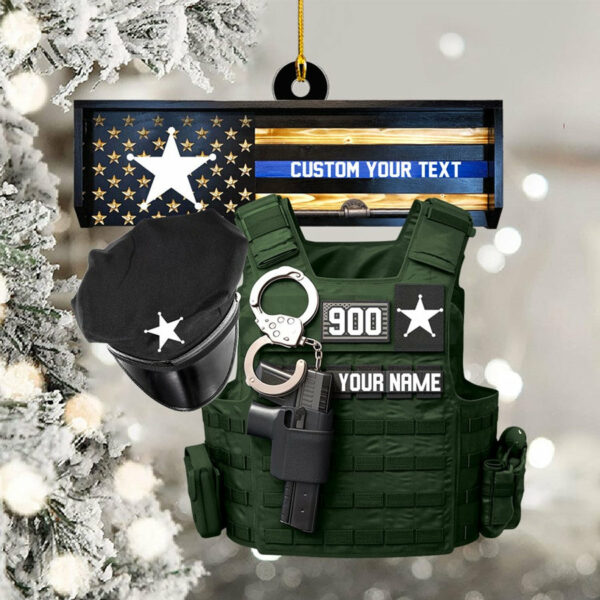 Thin Blue Line - Police Gear Rack Christmas Personalized Two Sided Shaped Christmas Ornament Custom Badges Ornament H2511 - Image 4
