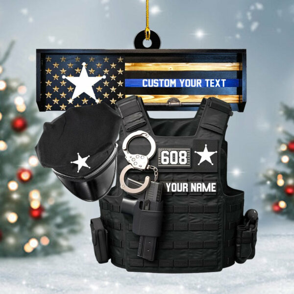 Thin Blue Line - Police Gear Rack Christmas Personalized Two Sided Shaped Christmas Ornament Custom Badges Ornament H2511 - Image 3