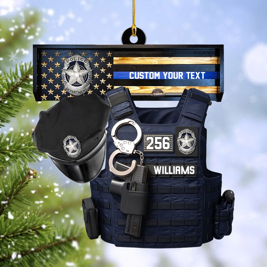 Thin Blue Line - Police Gear Rack Christmas Personalized Two Sided Shaped Christmas Ornament Custom Badges Ornament H2511