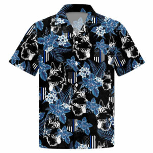 Thin Blue Line Hawaiian Shirt German Shepherd Police Seamless Pattern Hawaiian Shirt