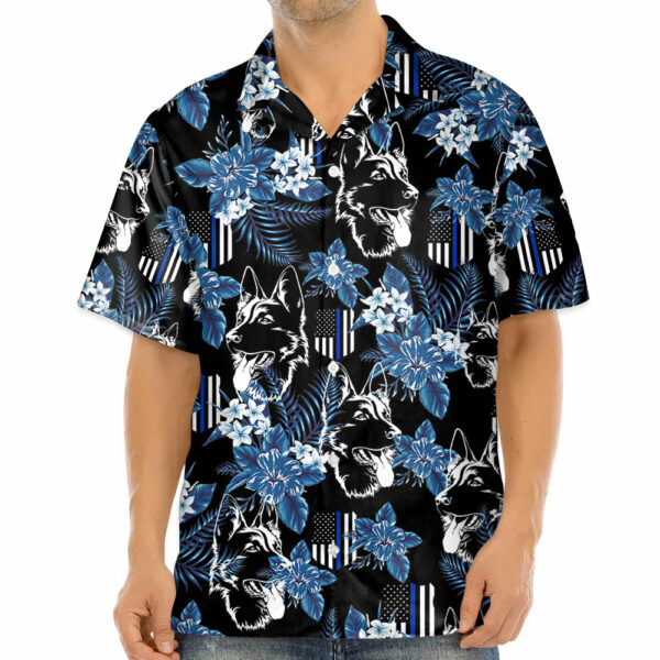 Thin Blue Line Hawaiian Shirt German Shepherd Police Seamless Pattern Hawaiian Shirt - Image 3