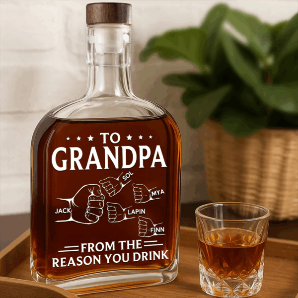To Grandpa From The Reason You Drink - Family Personalized Custom Whiskey Bottle - Father's Day, Gift For Dad, Grandpa TU20 - Image 2
