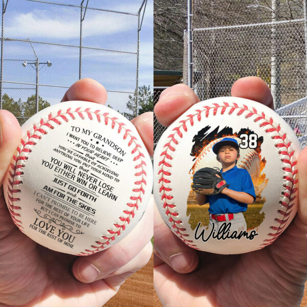 To My GrandSon You Will Never Lose Baseball Ball, Personalized Engraved Baseball, Gift For Mom Tu24 - Image 3