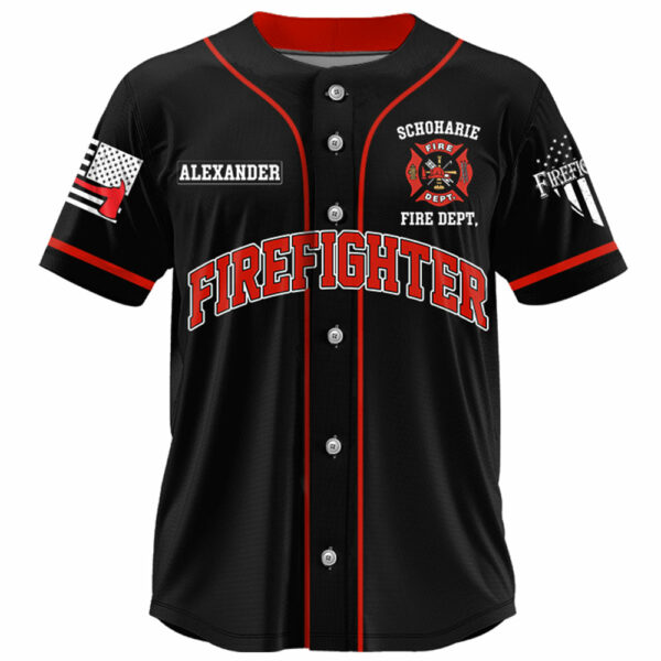 US Firefighter Baseball Jersey Custom Dept Name Number Thin Red Line Flag K1702 - Image 4