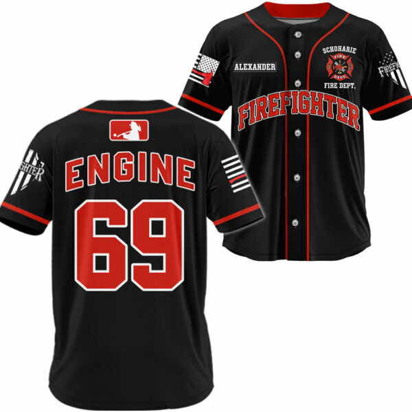 US Firefighter Baseball Jersey Custom Dept Name Number Thin Red Line Flag K1702 - Image 3