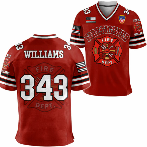US Firefighter Football Jersey Custom Dept Name Number Firefighter Retirement Fireman Dad Grandpa H2511 - Image 2