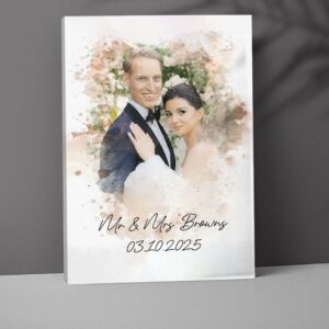 Watercolor Couple Portrait from Photo, Custom Wedding Anniversary Christmas Gift for Wife Husband Parents, Engagement Gift for Friend, Unique Poster Wall Art