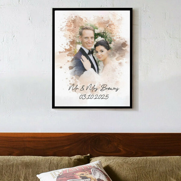 Watercolor Couple Portrait from Photo, Custom Wedding Anniversary Christmas Gift for Wife Husband Parents, Engagement Gift for Friend, Unique Poster Wall Art vr2 - Image 4