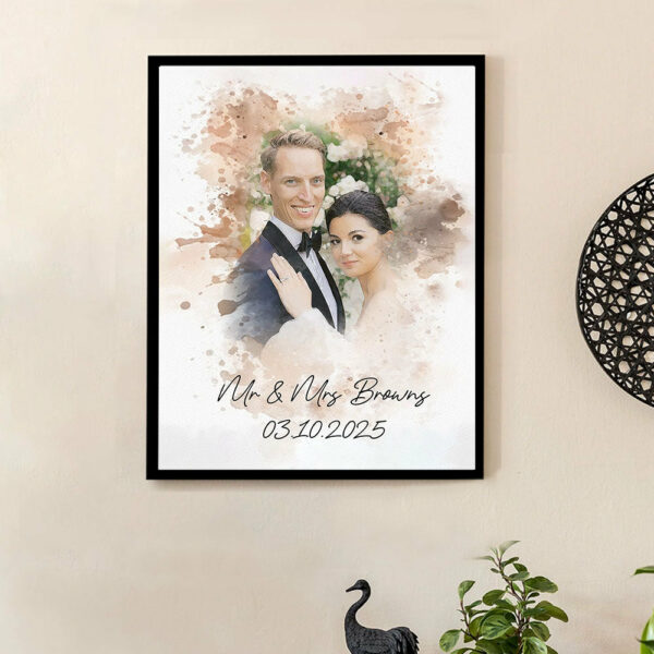 Watercolor Couple Portrait from Photo, Custom Wedding Anniversary Christmas Gift for Wife Husband Parents, Engagement Gift for Friend, Unique Poster Wall Art vr2 - Image 2