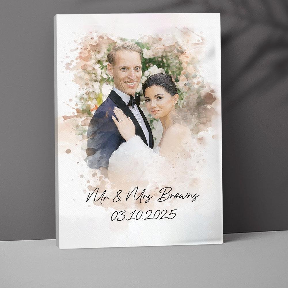 Watercolor Couple Portrait from Photo, Custom Wedding Anniversary Christmas Gift for Wife Husband Parents, Engagement Gift for Friend, Unique Poster Wall Art