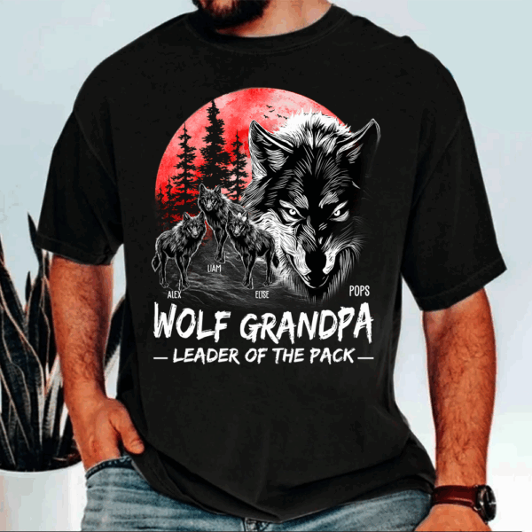 Wolf Grandpa Leader Of The Pack Personalized Shirt - Perfect Father's Day Gift for Dad