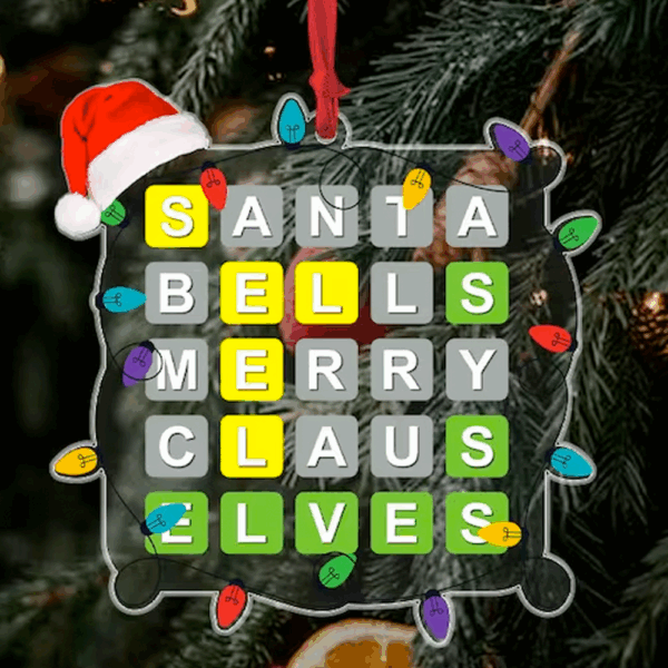 Wordle Ornament, Wordle 2D Christmas Gift, Funny Wordle Lover Gift 2024, Wordle Puzzle Board Ornament, Wordle Gift For Mom Dad