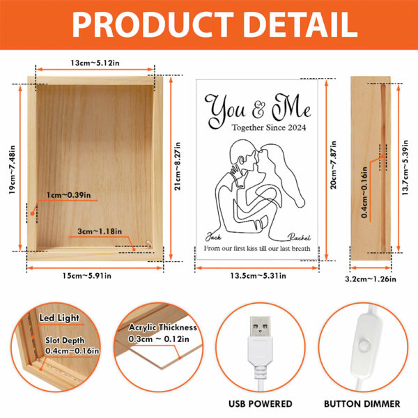 You & Me Together Since, From Our First Kiss Till Our Last Breath - Personalized Custom Frame Light Box Anniversary Gift for Couple - Image 3