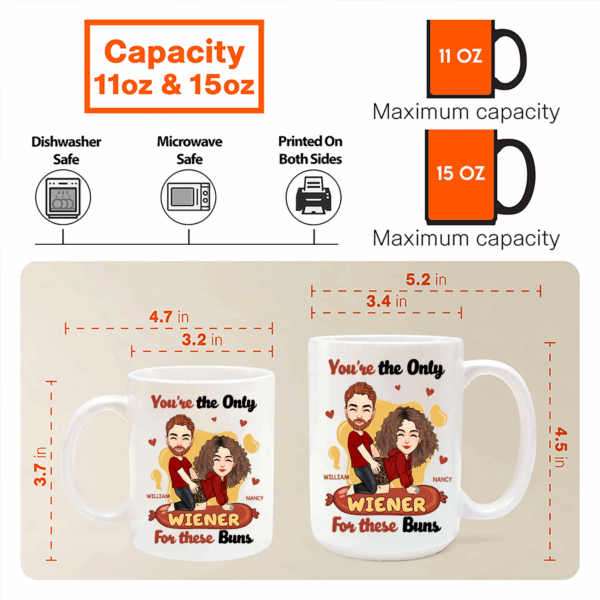 You're The Only Wiener For These Buns - Couple Personalized Custom Mug - Gift For Husband Wife, Anniversary - Image 6